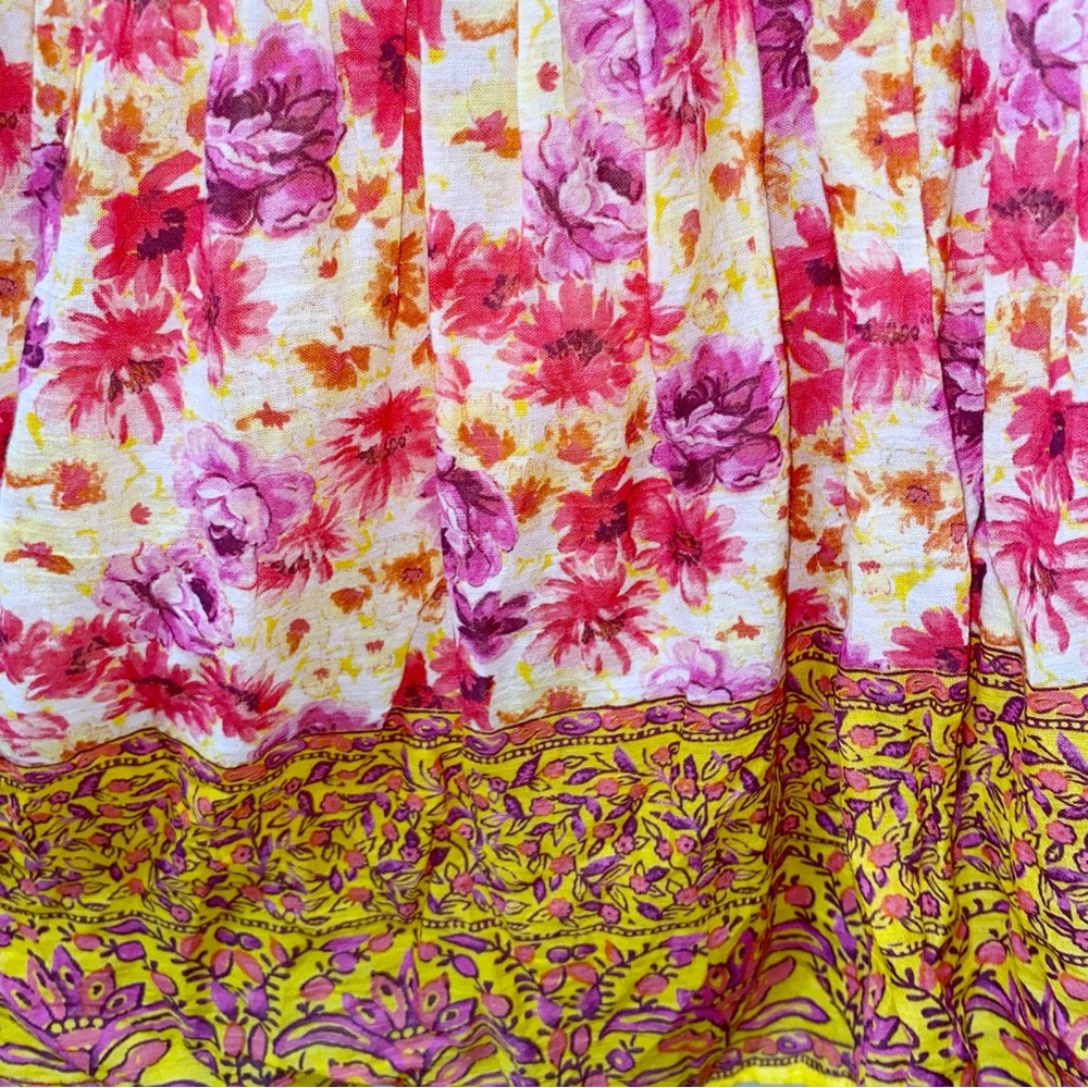 Sundance Fields of Beauty Dress Pink Yellow Tiered Tassel Tie Midi Size Large - Picture 9 of 14
